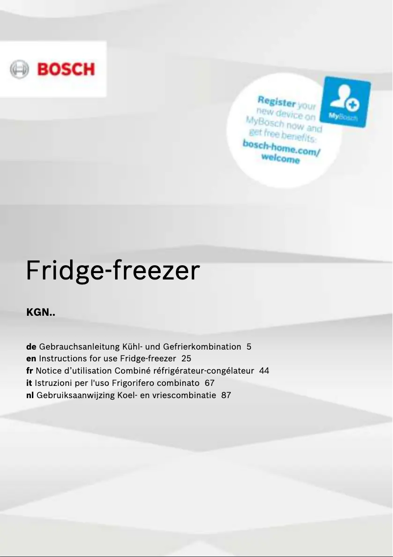 Page 1 de la notice Manuel utilisateur Bosch KGN39VLEB