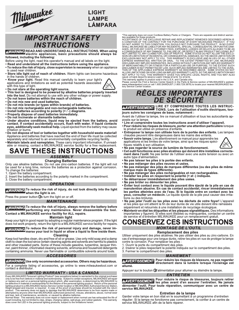 Page 1 de la notice Manuel utilisateur Milwaukee 2105