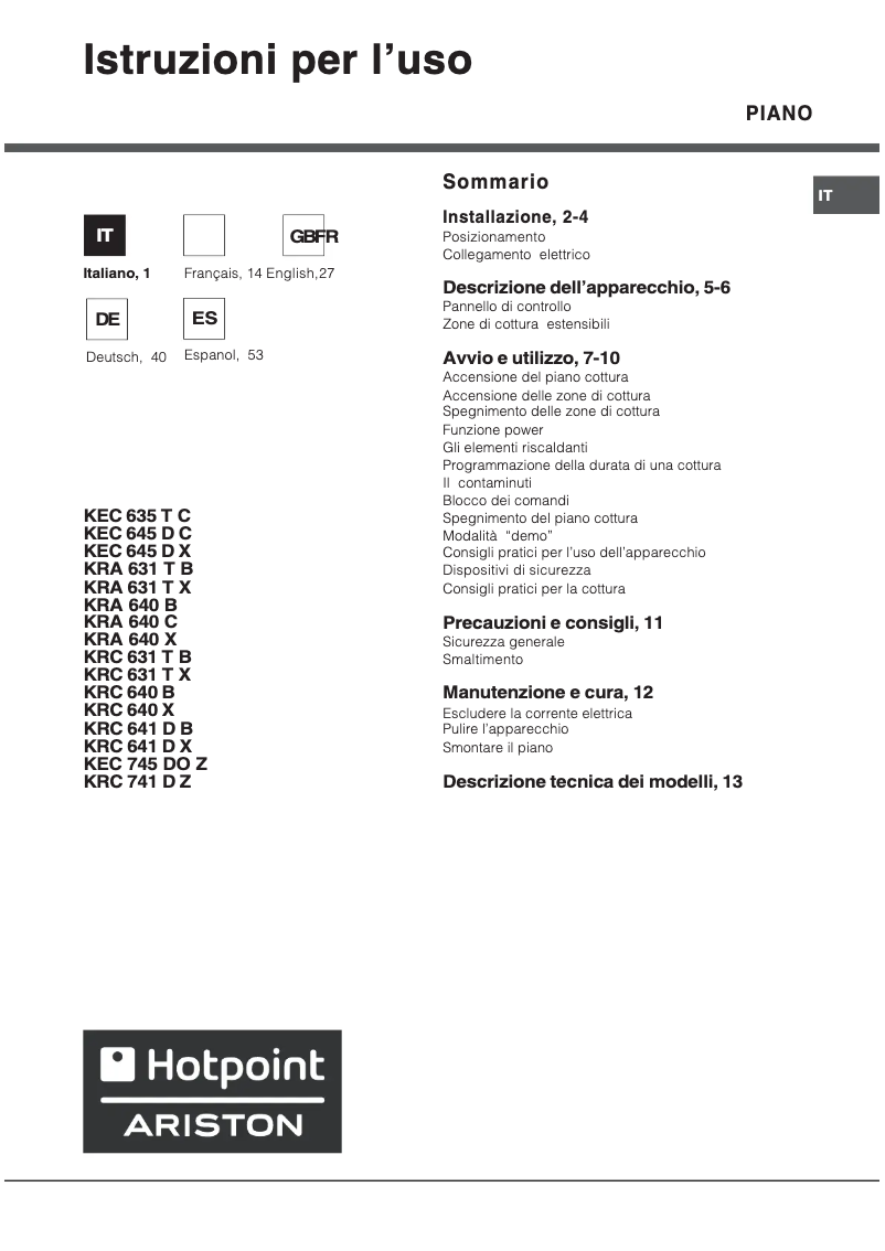 Page n°1 - Manuel utilisateur Hotpoint Ariston KEC 745 DO Z