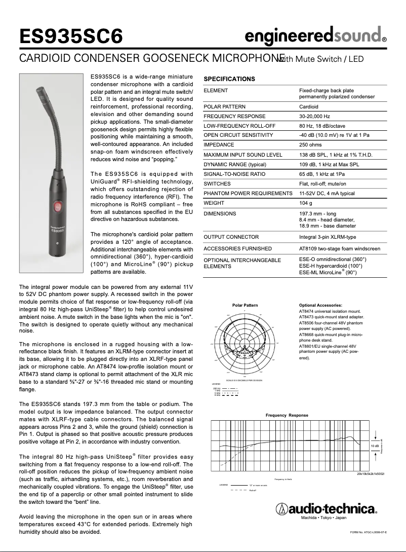 Page n°1 - Manuel utilisateur Audio-Technica ES935SC6