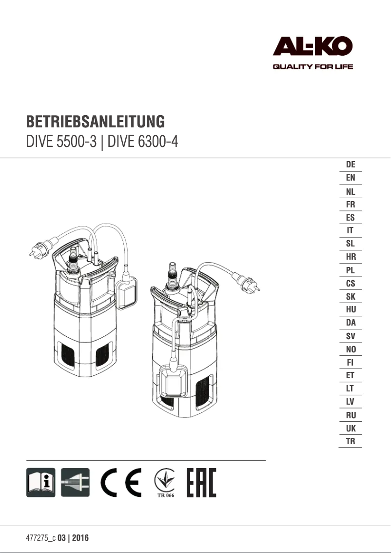 Page n°1 - Manuel utilisateur AL-KO Dive 5500/3