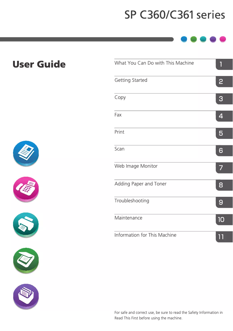 Image de la première page du manuel de l'appareil SP C360SFNw