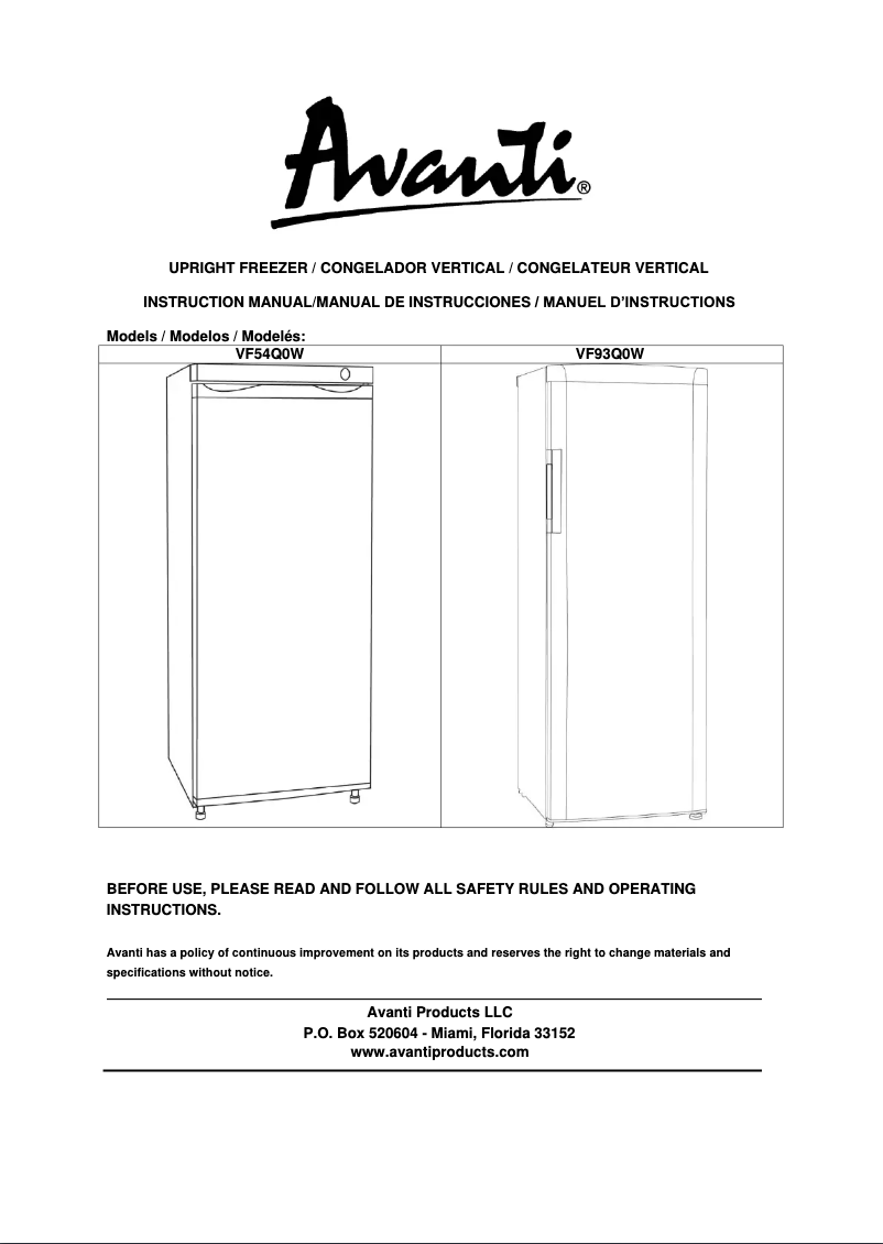 Page 1 de la notice Manuel utilisateur Avanti VF93Q0W
