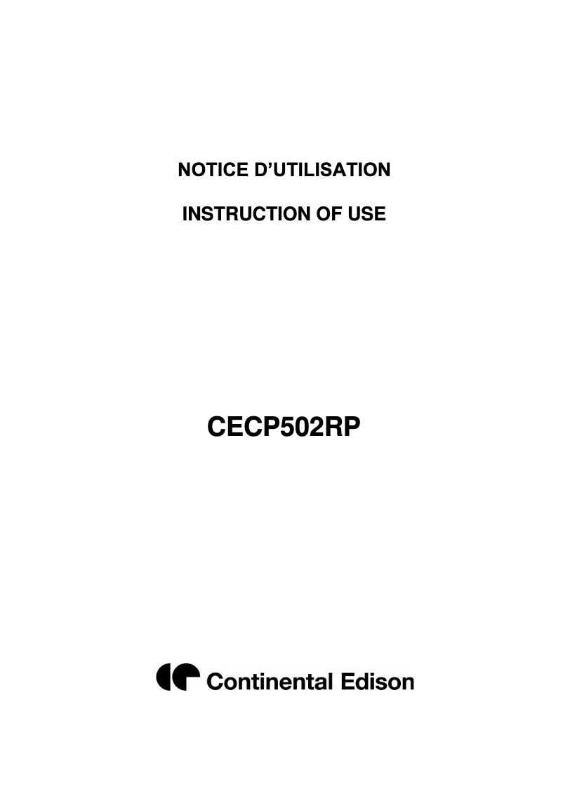 Page n°1 - Manuel utilisateur Continental Edison CECP502RP