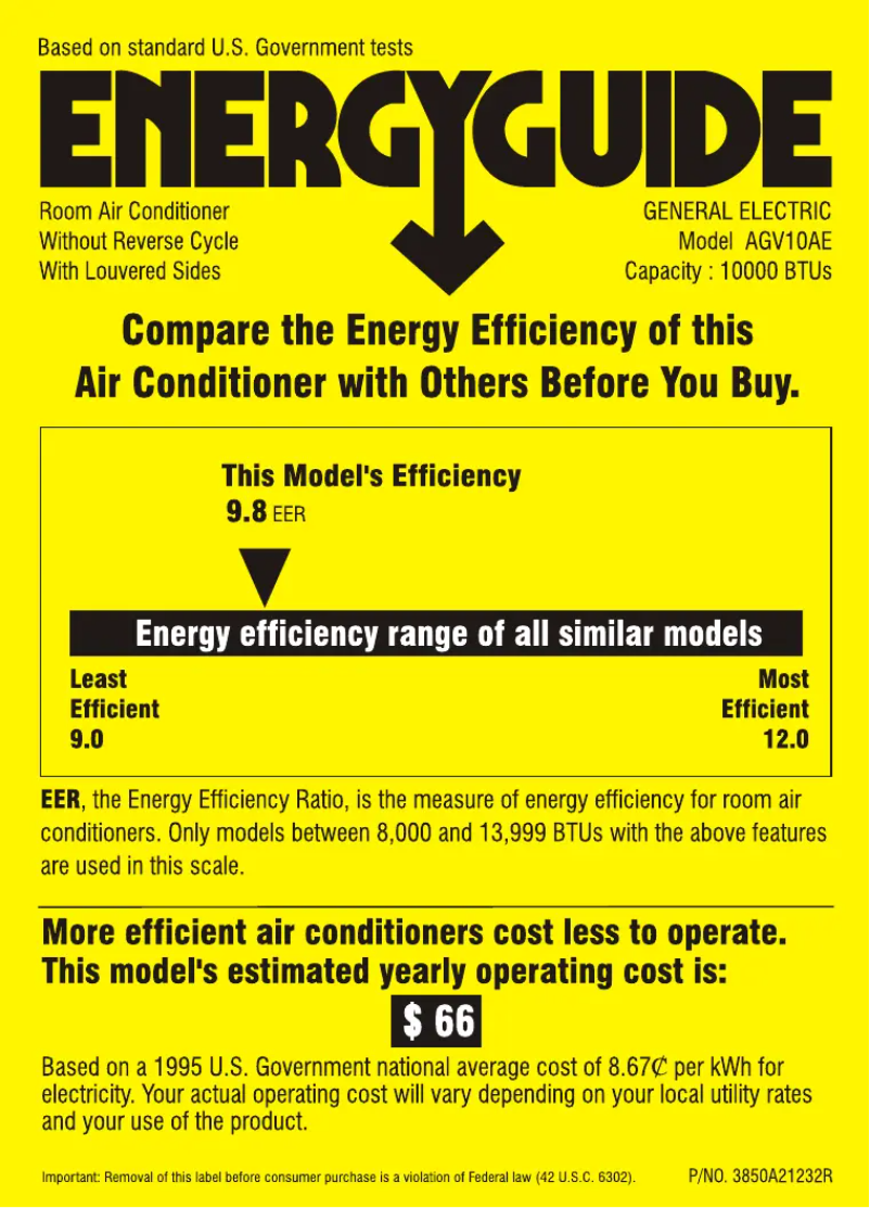 Page n°1 - Label énergétique GE AGV10AE