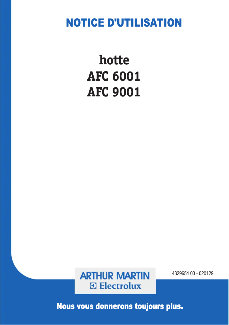 Page 1 de la notice Manuel utilisateur Arthur Martin-Electrolux AFC9001N