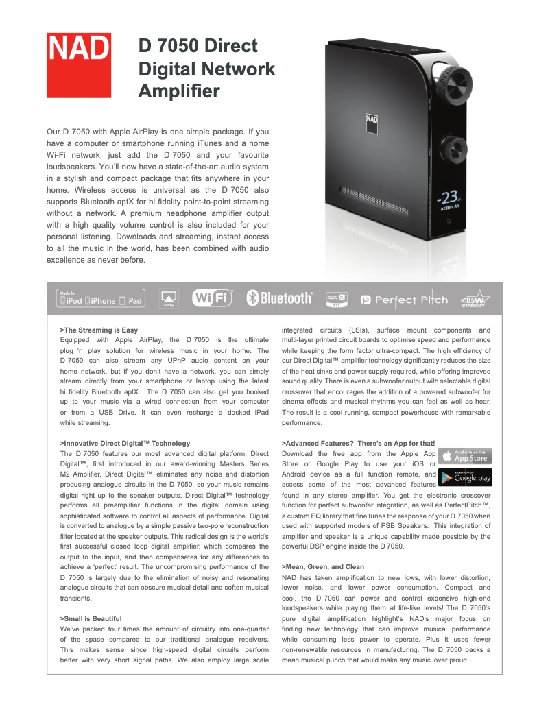 Página 1 del manual Ficha técnica NAD D 7050