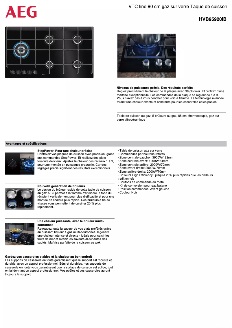 Page 1 de la notice Fiche technique AEG HVB95920IB