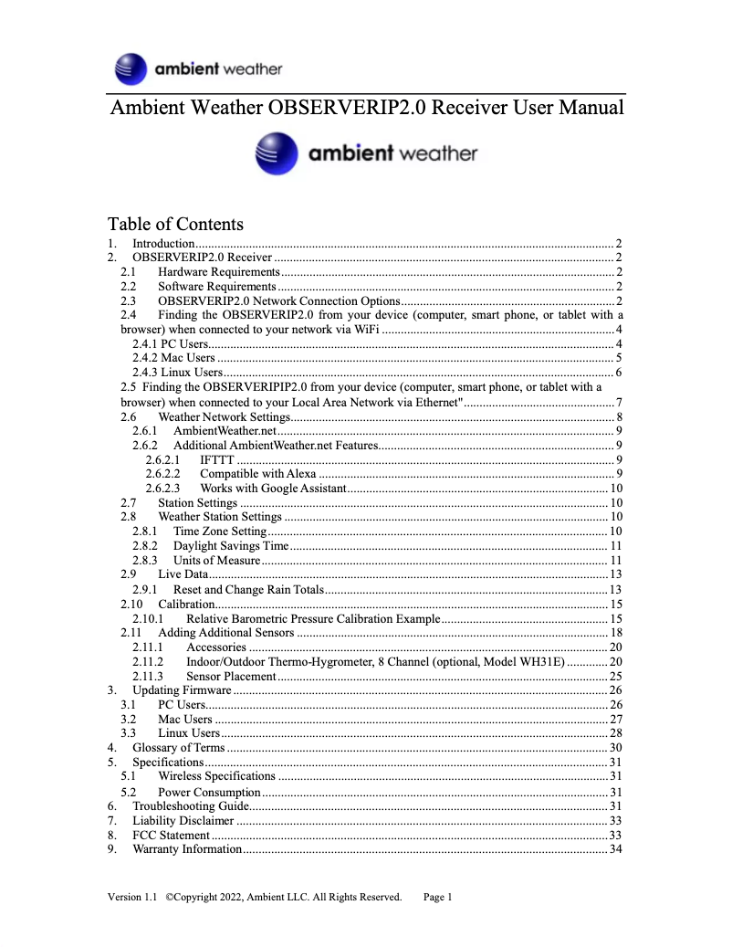Image de la première page du manuel de l'appareil OBSERVERIP2.0