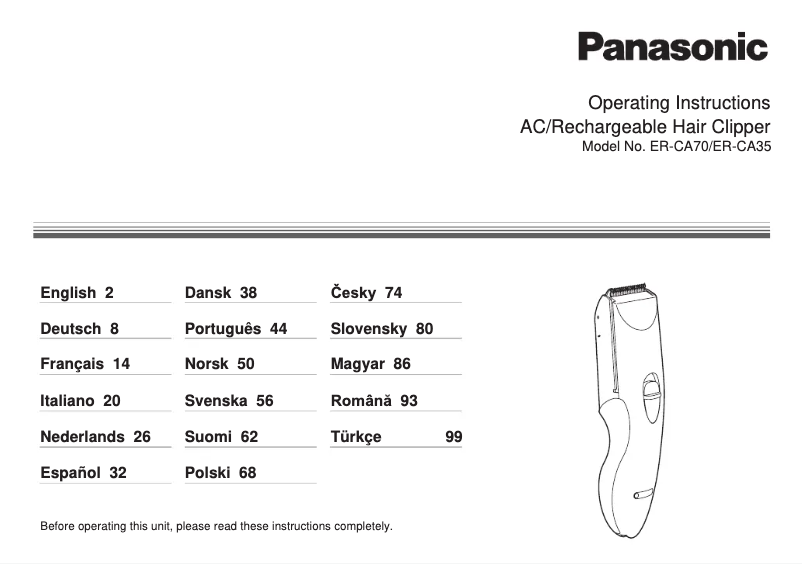 Image de la première page du manuel de l'appareil ER-CA35