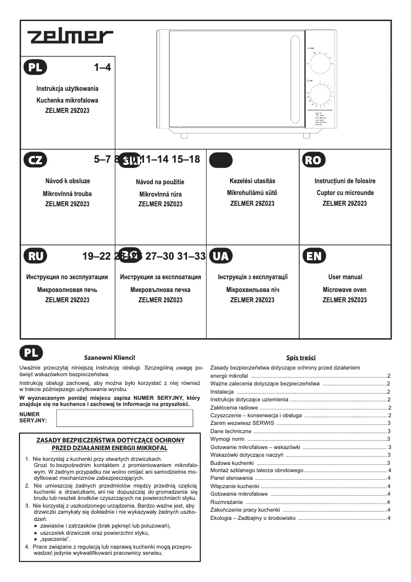 Imagen de la primera página del manual del dispositivo 29Z023