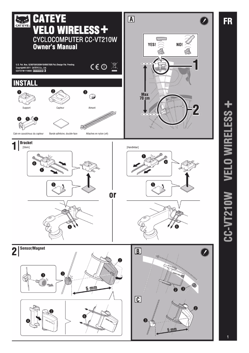 Page n°1 - Manuel utilisateur Cateye CC-VT210W Velo