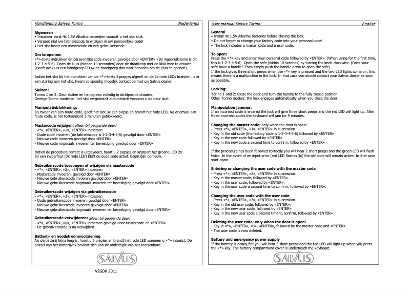 Page 1 de la notice Manuel utilisateur Salvus Torino