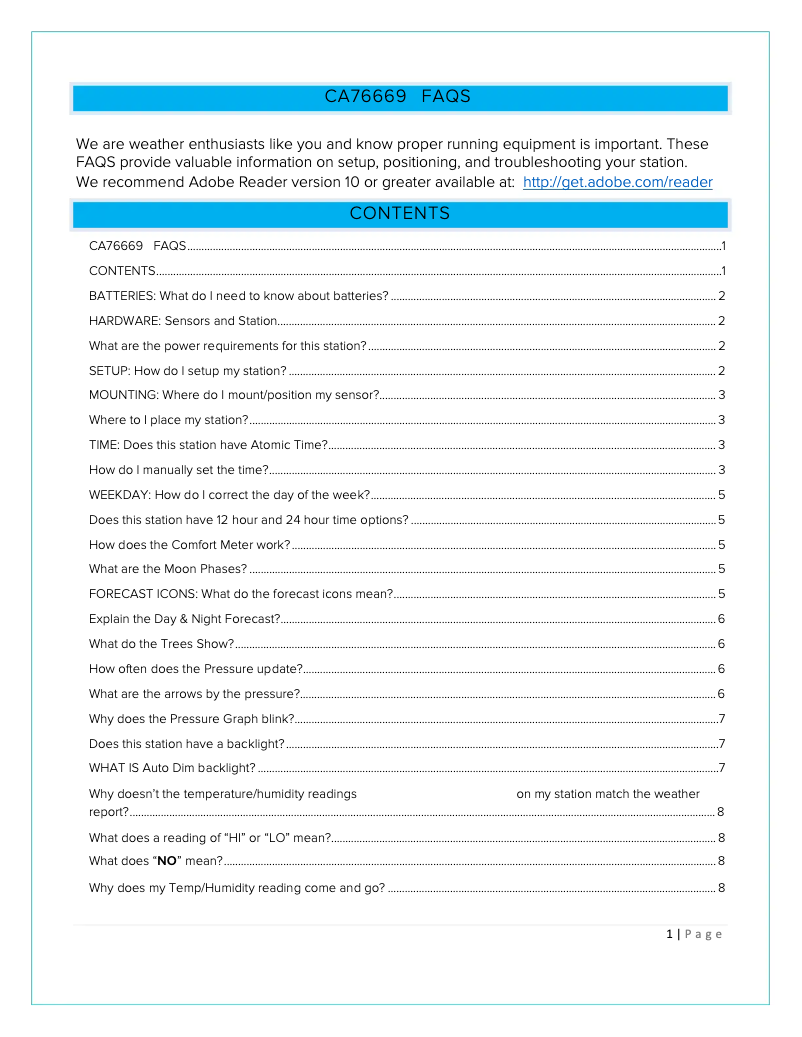 Page n°1 - FAQ La Crosse Technology CA76669