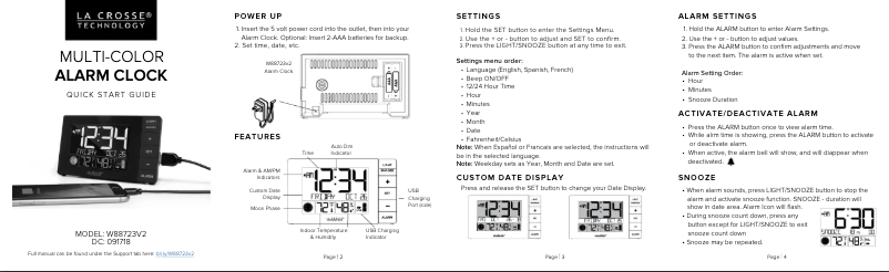 Page 1 de la notice Guide de démarrage rapide La Crosse Technology W88723V2