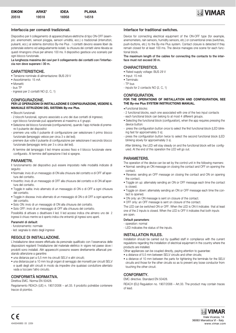 Page n°1 - Manuel utilisateur Vimar 16958