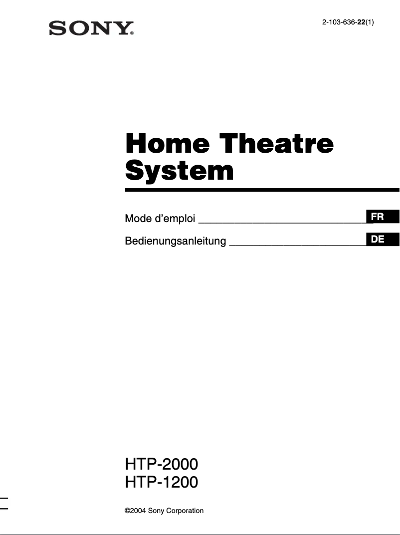 Page 1 de la notice Manuel utilisateur Sony HTP-1200