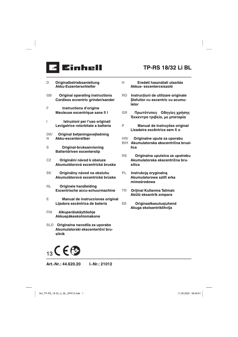 Page 1 de la notice Manuel utilisateur Einhell TP-RS 18/32 Li BL