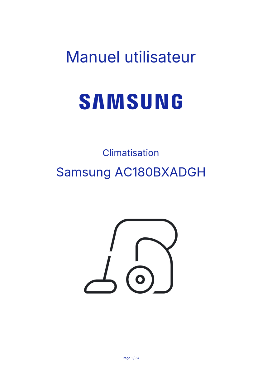 Image de la première page du manuel de l'appareil AC180BXADGH