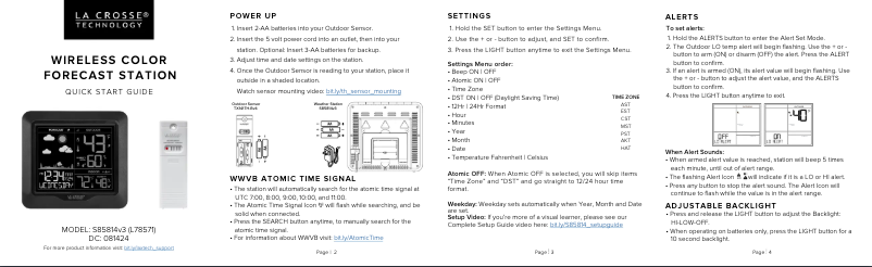 Page 1 de la notice Guide de démarrage rapide La Crosse Technology S85814V3