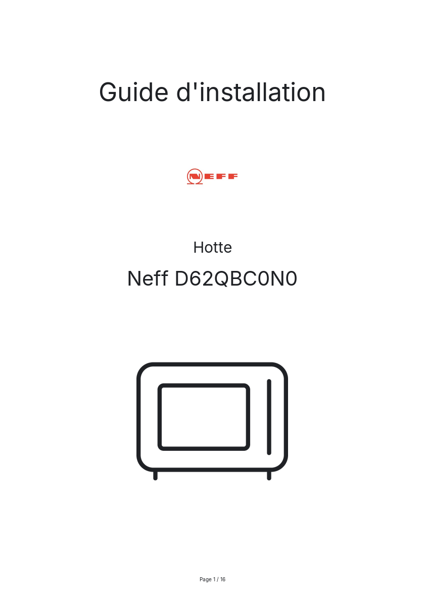 Page n°1 - Guide d'installation Neff D62QBC0N0