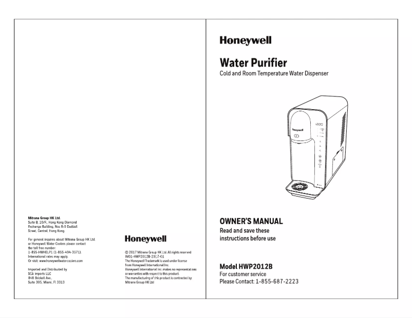 Page n°1 - Manuel utilisateur Honeywell HWP2012B