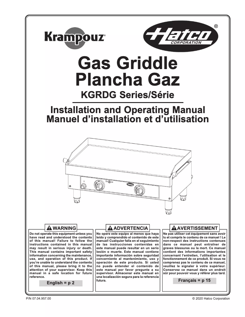 Page 1 de la notice Manuel utilisateur Krampouz KGRDG.251314