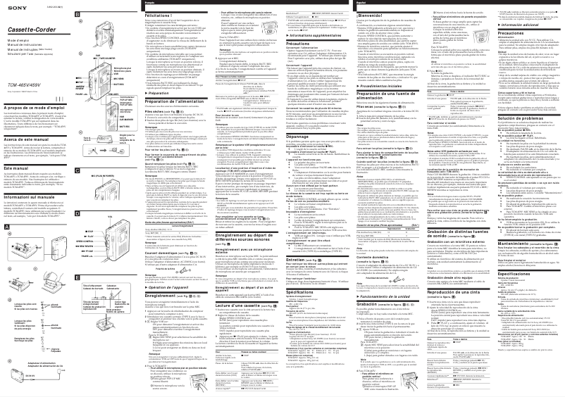 Page 1 de la notice Manuel utilisateur Sony TCM-459V