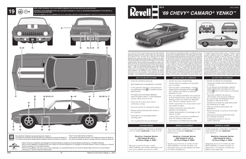 Page 1 de la notice Manuel utilisateur Revell '69 CHEVY CAMARO YENKO
