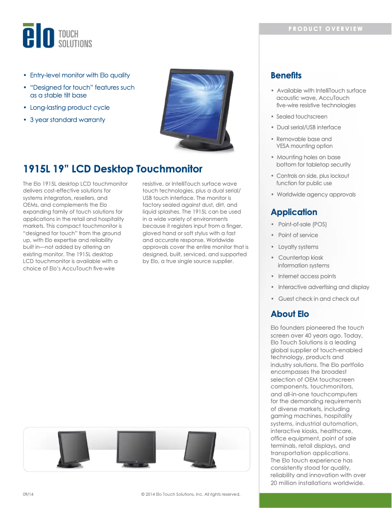 Página 1 del manual Folleto Elo 1915L