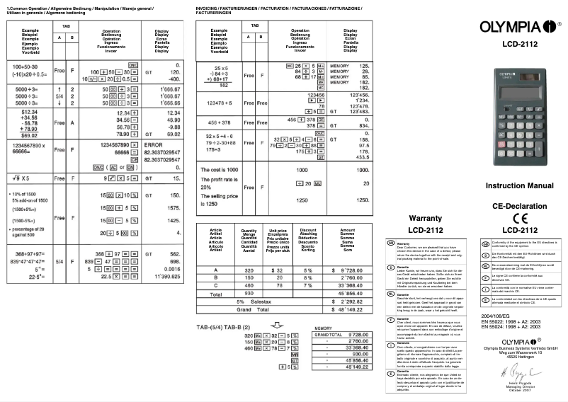 Page n°1 - Manuel utilisateur Olympia LCD 2112