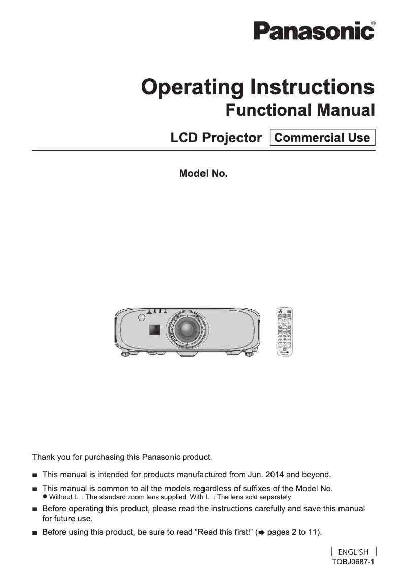 Page n°1 - Manuel utilisateur Panasonic PT-EZ580UL
