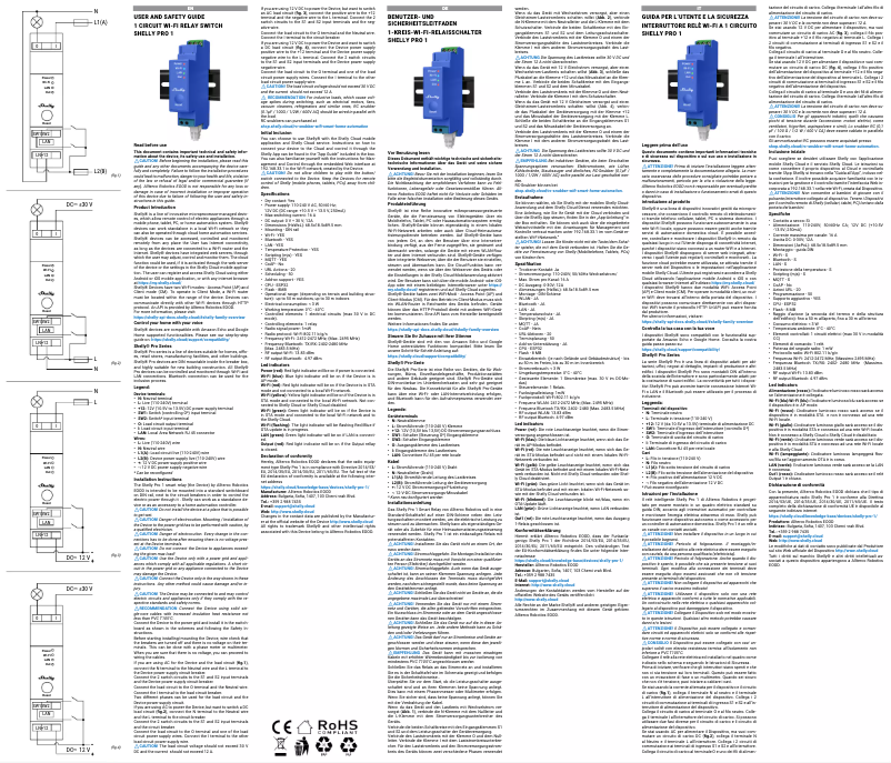 Page 1 de la notice Manuel utilisateur Shelly 1Pro