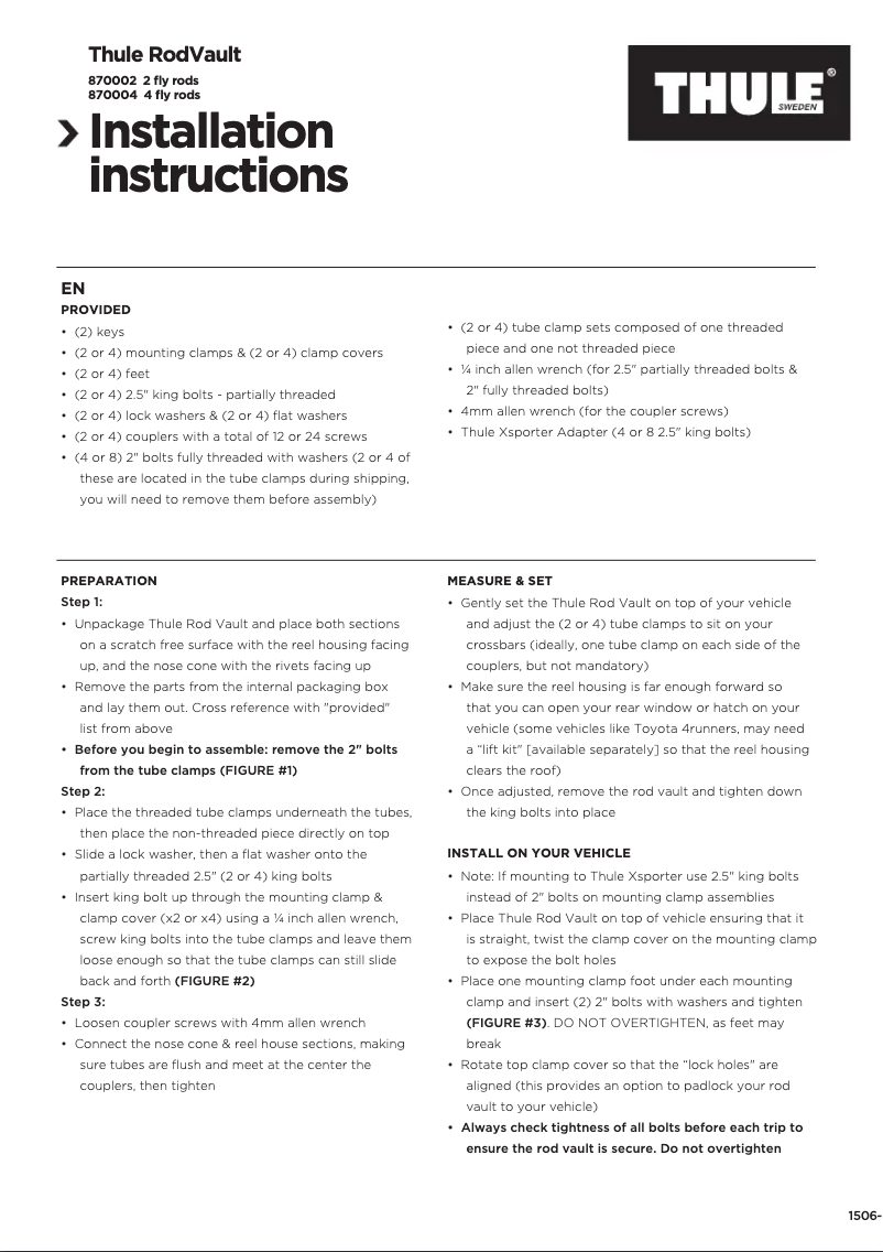 Page 1 de la notice Manuel utilisateur Thule RodVault 4 870004