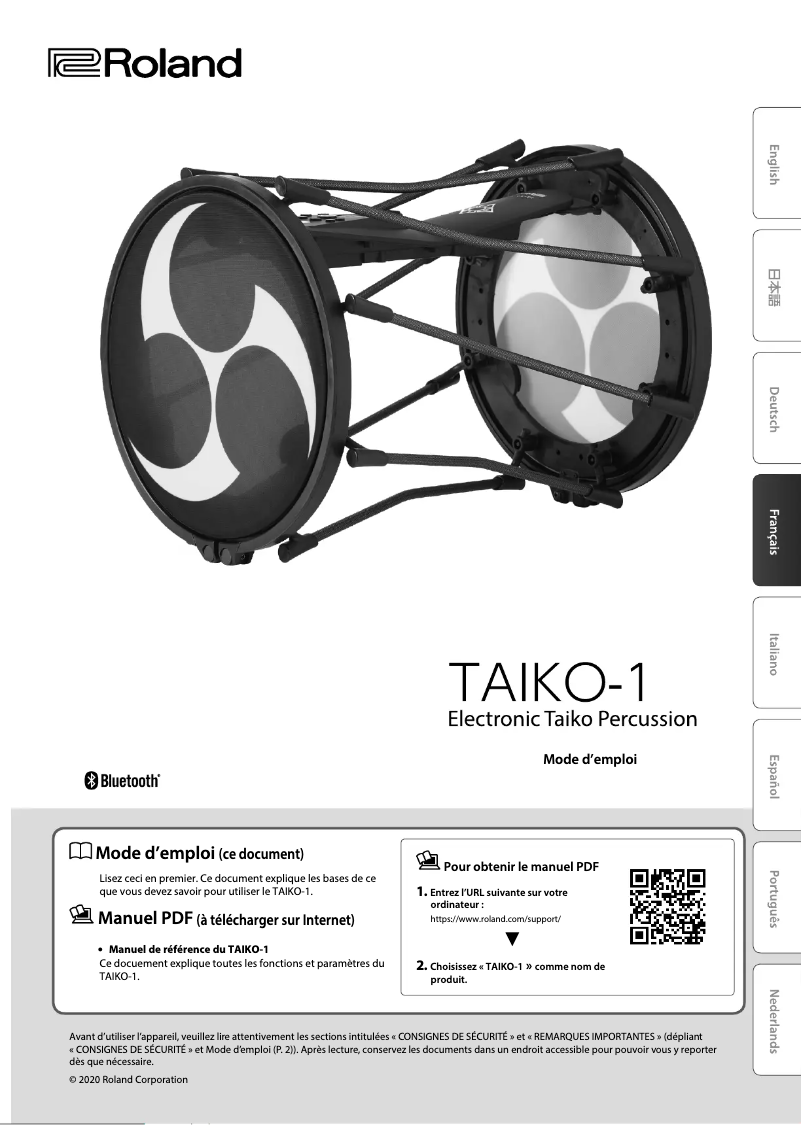 Page 1 de la notice Manuel utilisateur Roland TAIKO-1