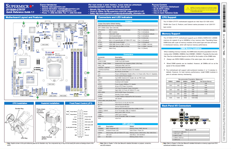 Page 1 de la notice Guide de démarrage rapide Supermicro X11SSH-TF