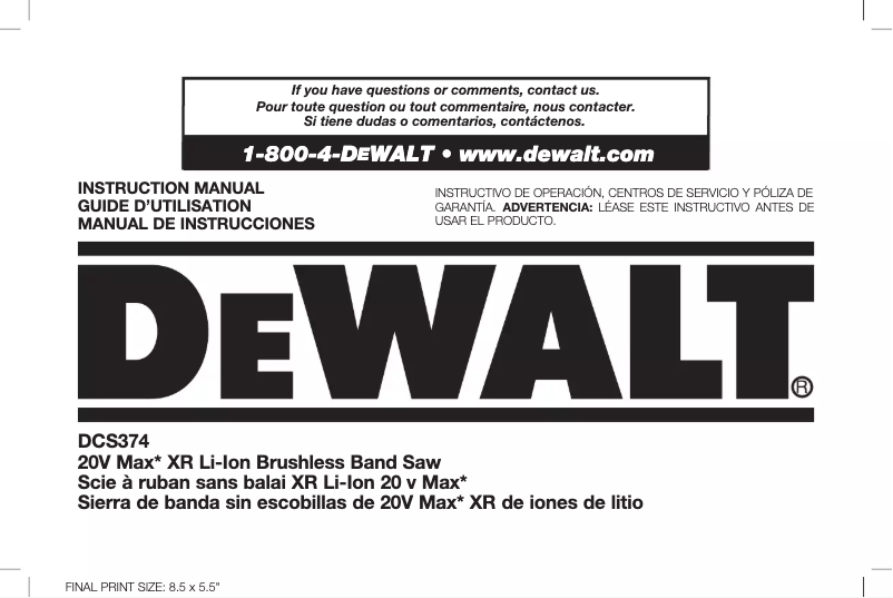 Page n°1 - Manuel utilisateur DeWalt DCS374B