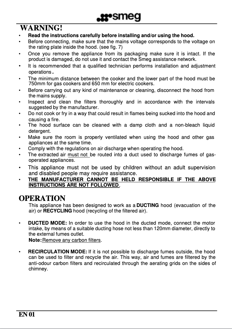 Page 1 de la notice Manuel utilisateur Smeg KD120X-2