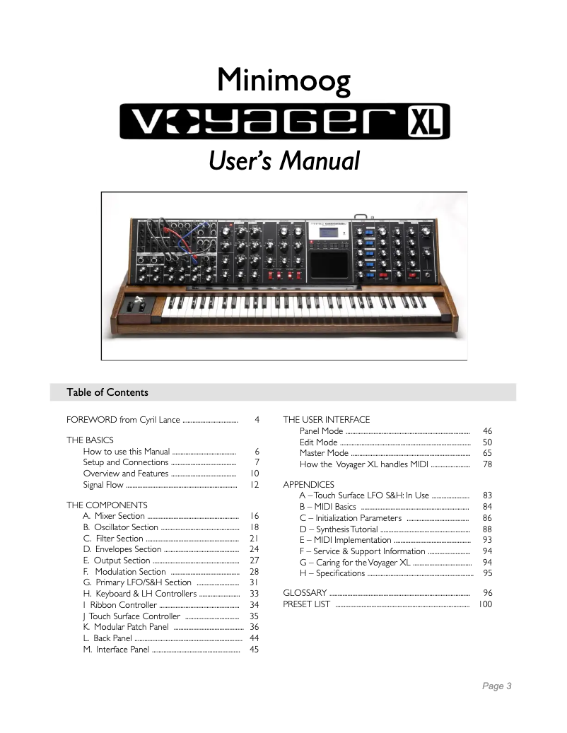 Page 1 de la notice Manuel utilisateur Moog MiniVoyager XL