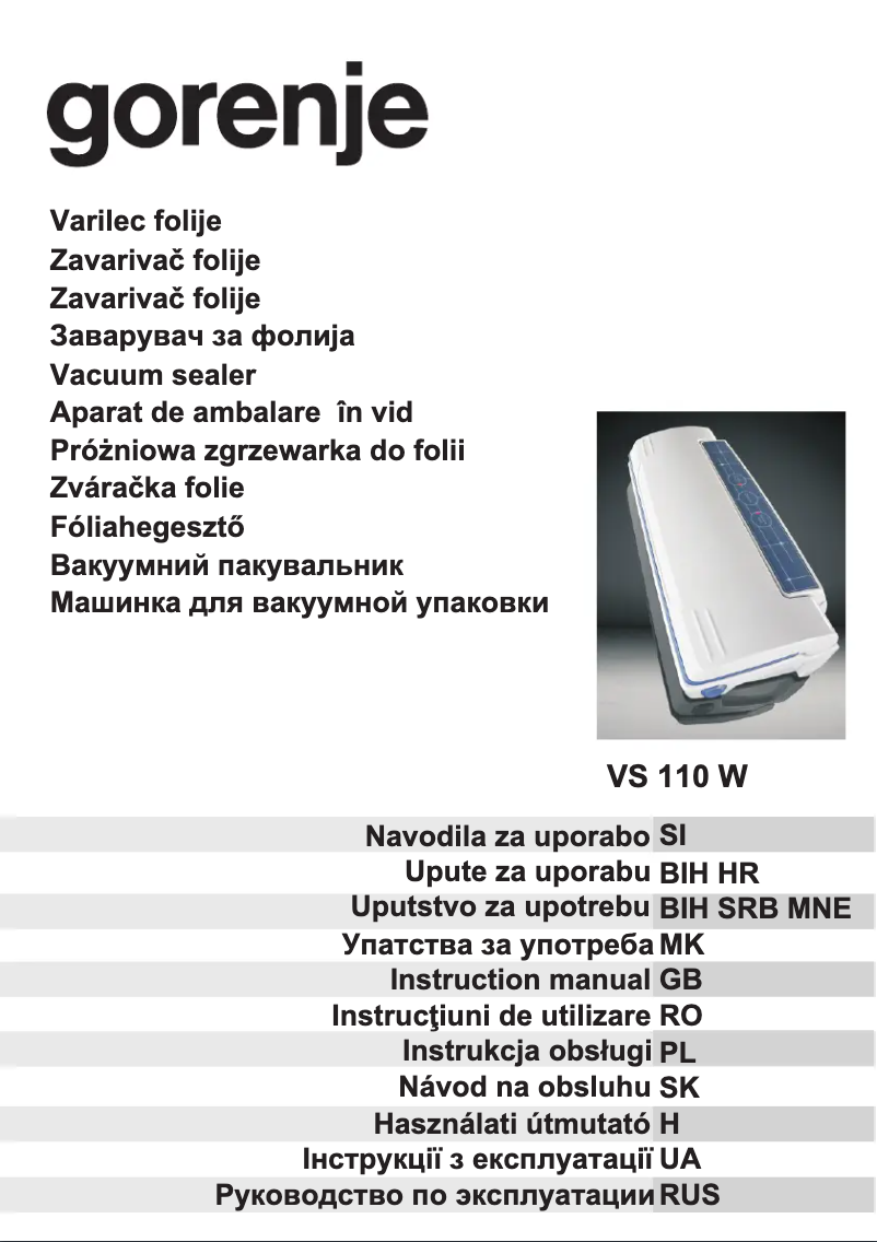Page 1 de la notice Manuel utilisateur Gorenje VS110W
