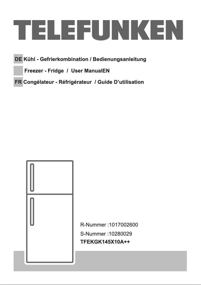 Page 1 de la notice Manuel utilisateur Telefunken TFEKGK145X10A++