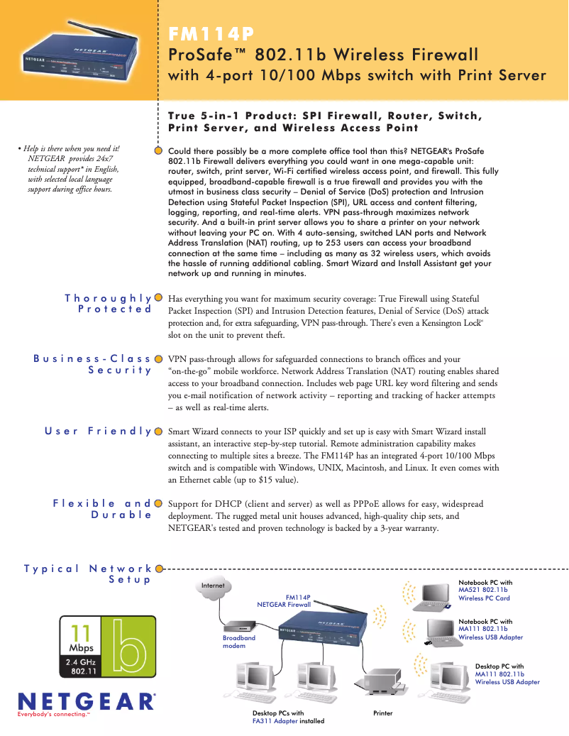 Page 1 de la notice Fiche technique Netgear FM114P