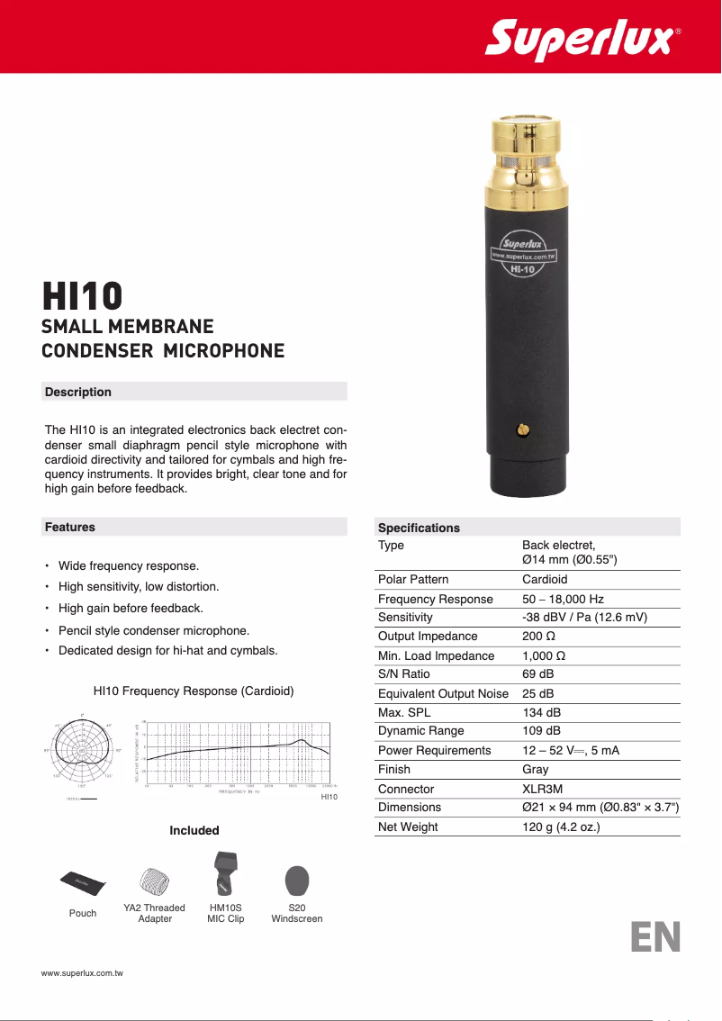 Page 1 de la notice Manuel utilisateur Superlux HI10