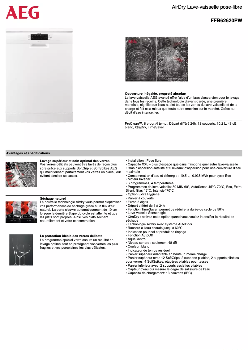 Página 1 del manual Ficha técnica AEG FFB62620PW