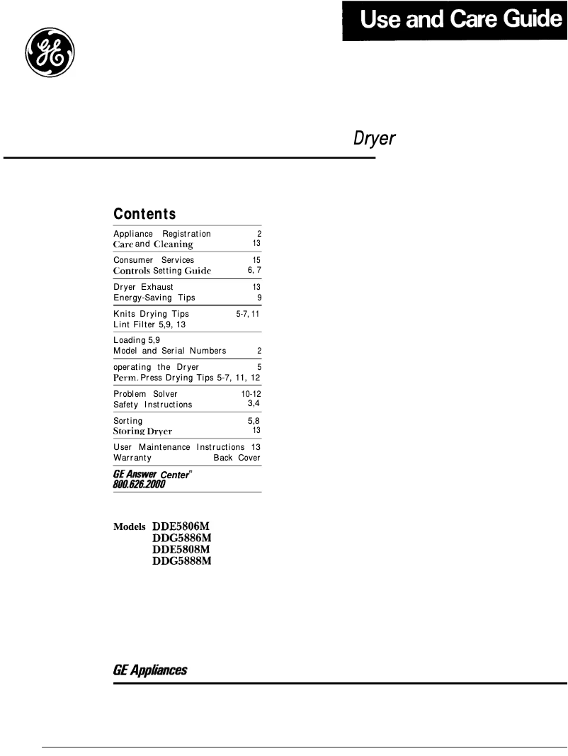 Page n°1 - Manuel utilisateur GE DDE5806M