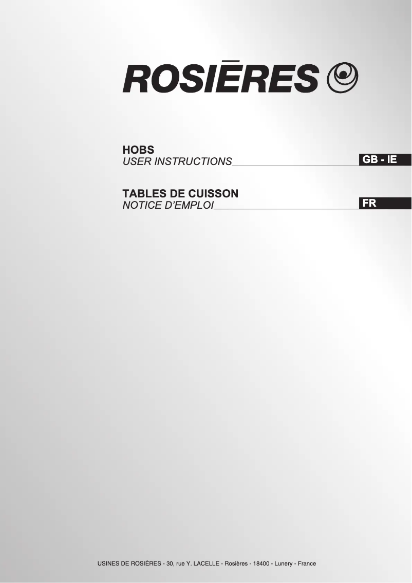 Page 1 de la notice Manuel utilisateur Rosieres RGV 93 SFS PN