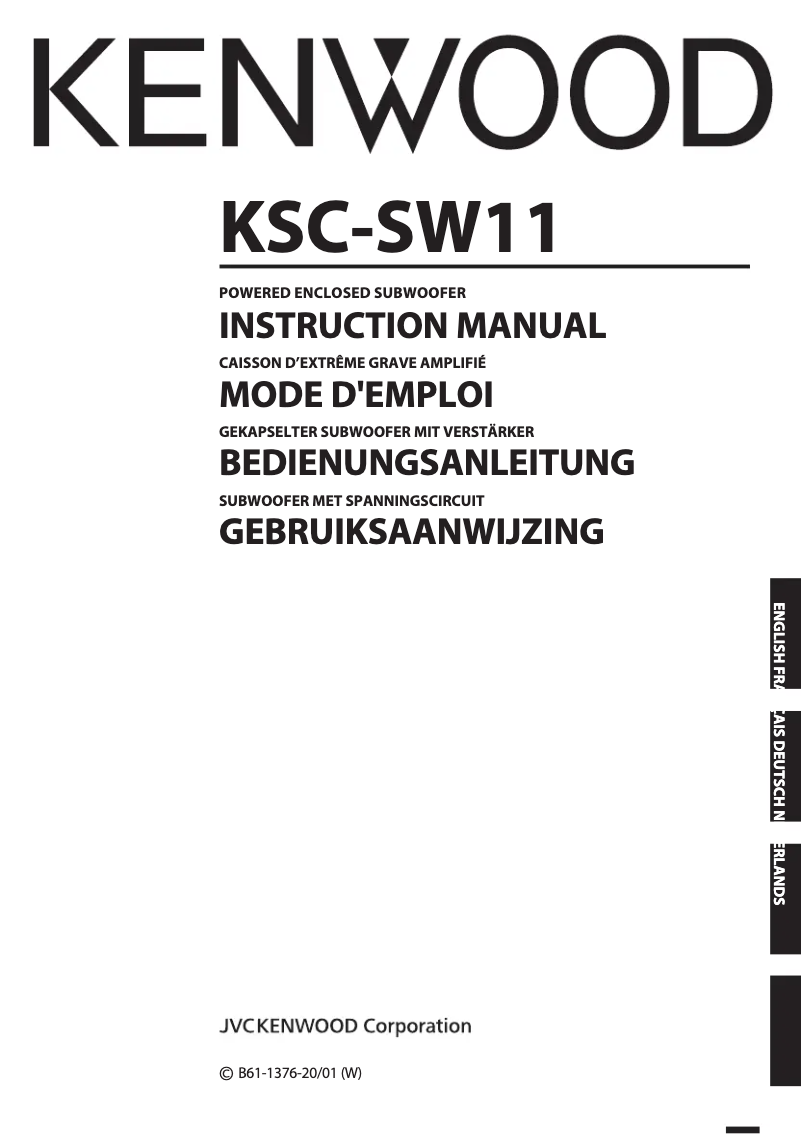 Page 1 de la notice Manuel utilisateur Kenwood KSC-SW11