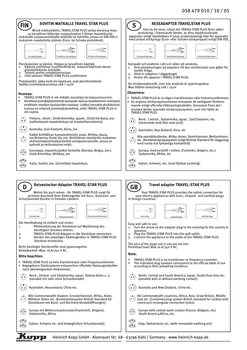 Page 1 de la notice Manuel utilisateur Kopp Travelstar Plus