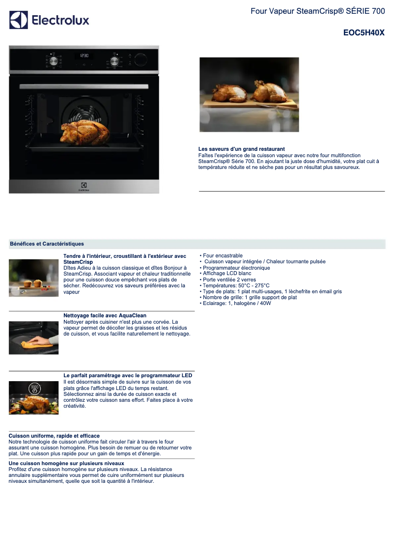 Page 1 de la notice Fiche technique Electrolux EOC5H40X