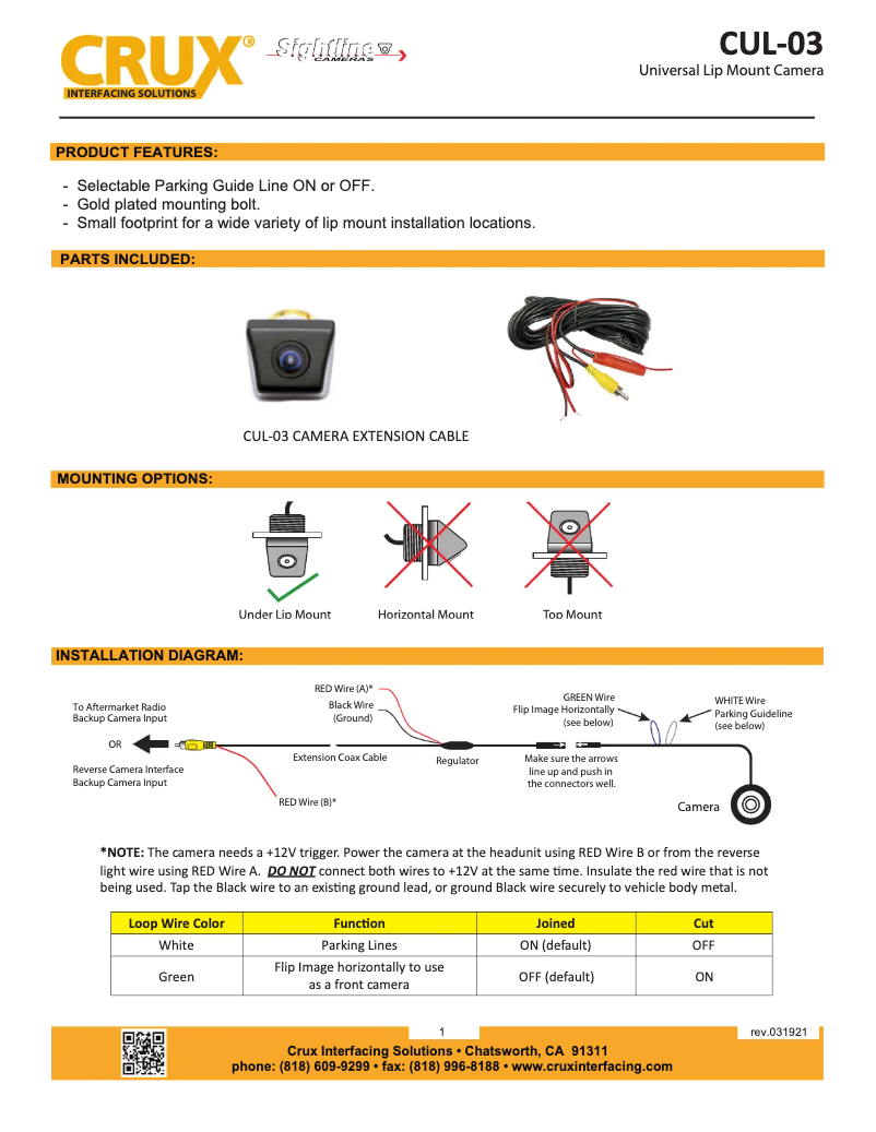 Page 1 de la notice Manuel utilisateur CRUX CUL-03